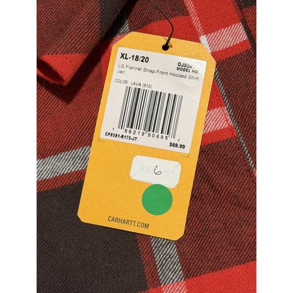 Boy's Youth XL Carhartt Sherpa Lined Snap Front Plaid Flannel Hooded Jacket NEW - Picture 2 of 6